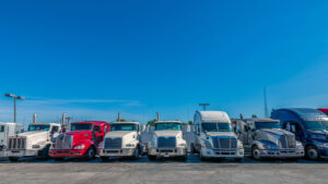 Semi trucks for financing in a dealership truck lot